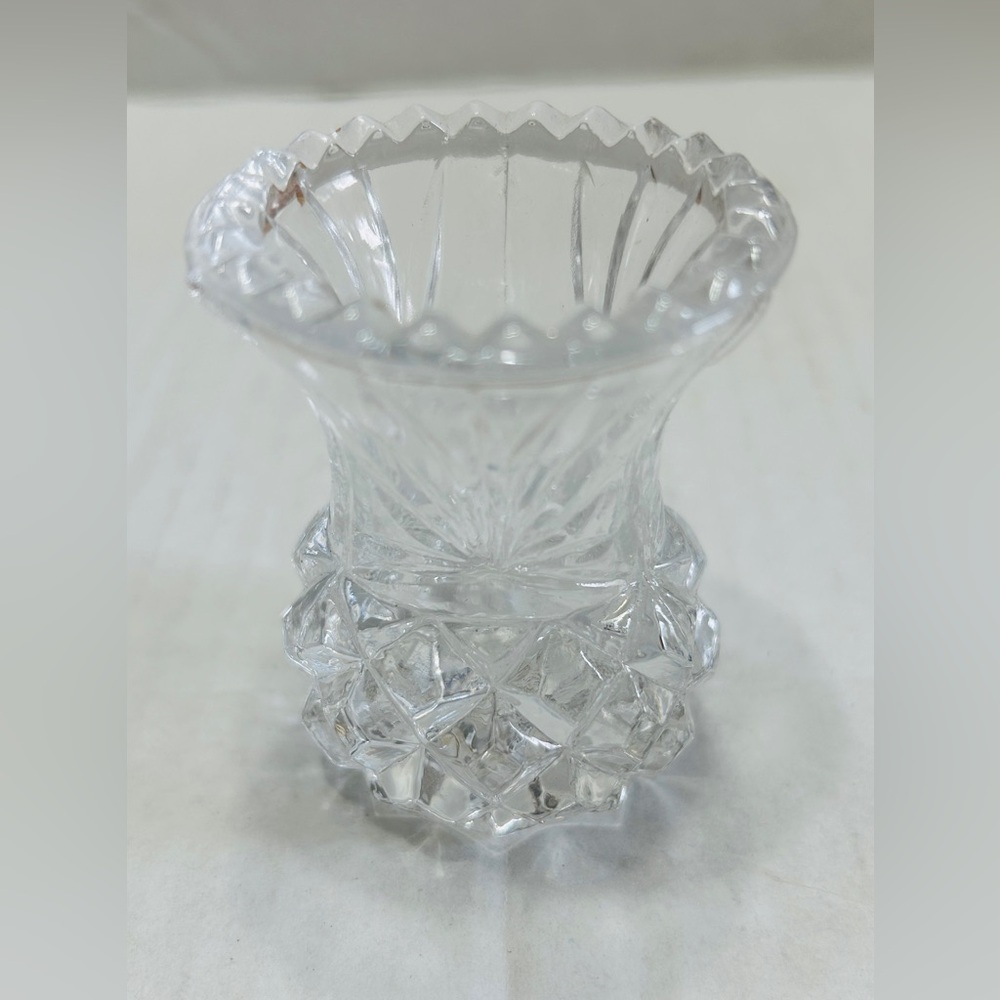 Crystal toothpick holder with sawtooth edge. No blemishes.